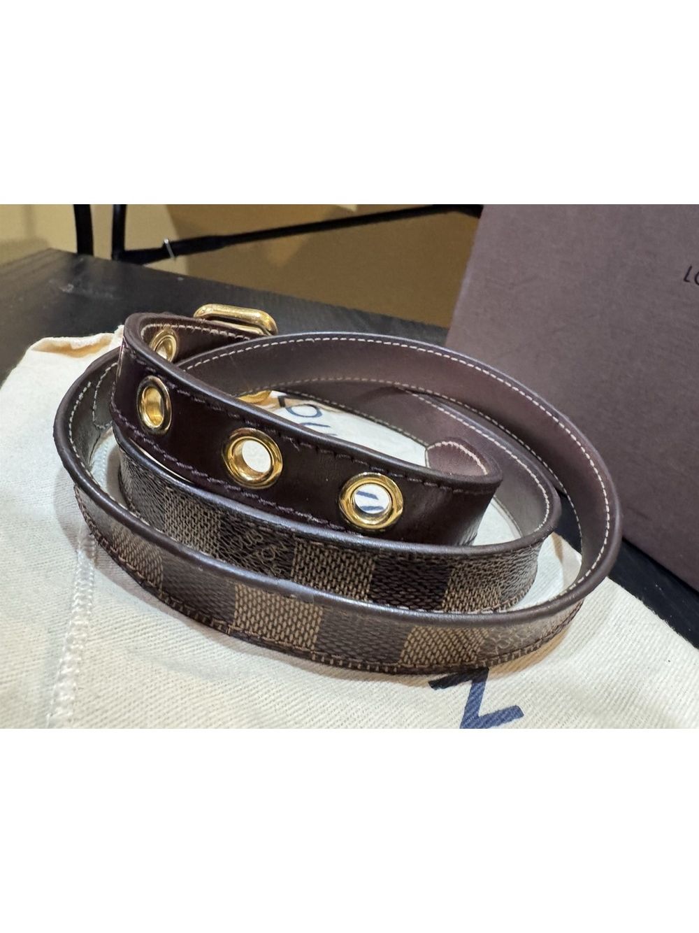 Louis Vuitton Damier Ebene Canvas Leather 25mm Buckle Belt 90/36 W Coa